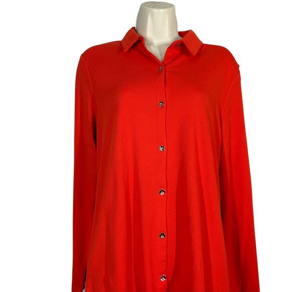 H by Halston Button Down Shirt Top Long Sleeve Tangerine Casual Ribbed - M - Picture 2 of 8
